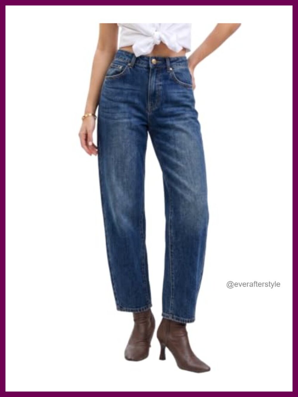Women's High Waisted Barrel Jeans Baggy Stretch Denim Tapered Ankle